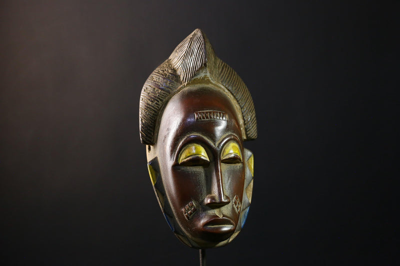 African Mask - Hand-Carved Guro Baule Tribal Wood, Unique Wall Decor, Ethnic Art Piece, Cultural Home Accent, Collectible Sculpture-G3742