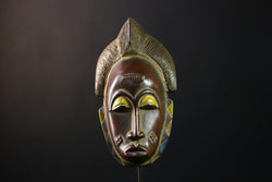 African Mask - Hand-Carved Guro Baule Tribal Wood, Unique Wall Decor, Ethnic Art Piece, Cultural Home Accent, Collectible Sculpture-G3742