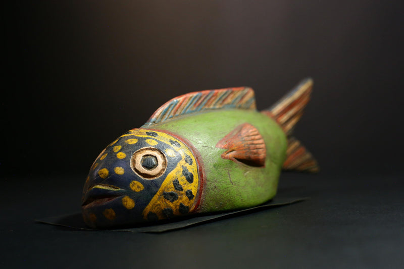 African Mask- Hand-Carved Bozo Fish Sculpture, Unique Wall Hanging Decor from Mali, Tribal Art Piece, Cultural Collectible Home Accent-G3740