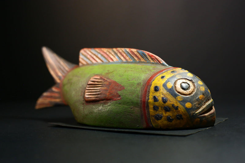 African Mask- Hand-Carved Bozo Fish Sculpture, Unique Wall Hanging Decor from Mali, Tribal Art Piece, Cultural Collectible Home Accent-G3740