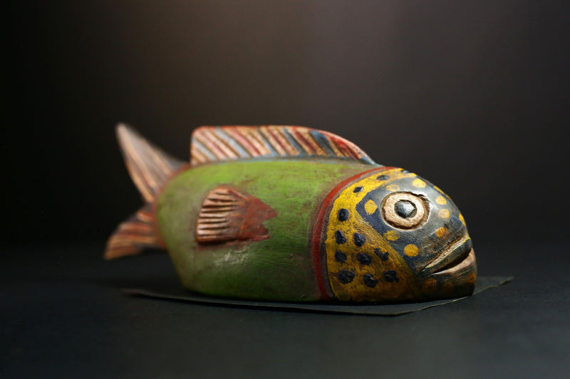 African Mask- Hand-Carved Bozo Fish Sculpture, Unique Wall Hanging Decor from Mali, Tribal Art Piece, Cultural Collectible Home Accent-G3740