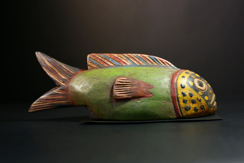 African Mask- Hand-Carved Bozo Fish Sculpture, Unique Wall Hanging Decor from Mali, Tribal Art Piece, Cultural Collectible Home Accent-G3740