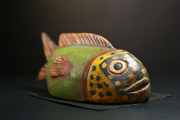 African Mask- Hand-Carved Bozo Fish Sculpture, Unique Wall Hanging Decor from Mali, Tribal Art Piece, Cultural Collectible Home Accent-G3740