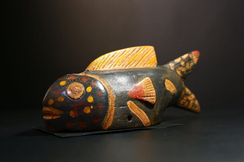 African Mask- Hand-Carved Bozo Fish Sculpture, Unique Wall Hanging Decor from Mali, Tribal Art Piece, Cultural Collectible Home Accent-G3739