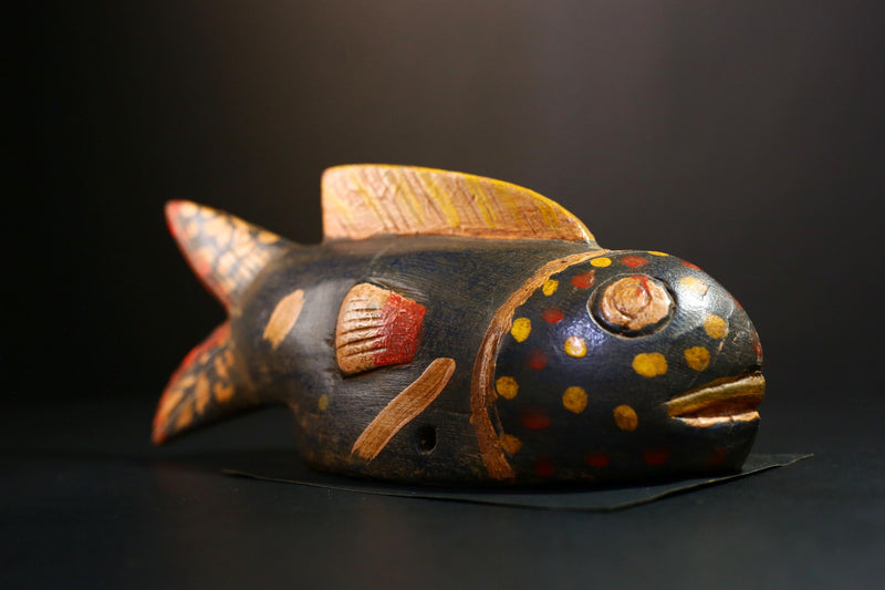 African Mask- Hand-Carved Bozo Fish Sculpture, Unique Wall Hanging Decor from Mali, Tribal Art Piece, Cultural Collectible Home Accent-G3739