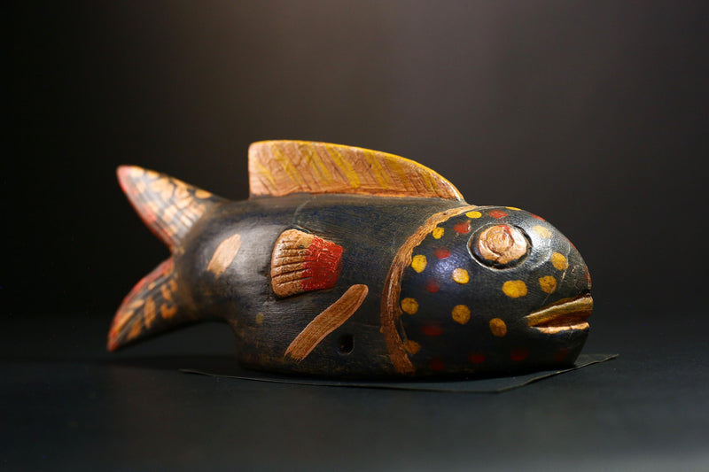 African Mask- Hand-Carved Bozo Fish Sculpture, Unique Wall Hanging Decor from Mali, Tribal Art Piece, Cultural Collectible Home Accent-G3739