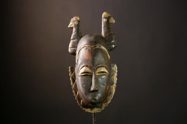 African Mask: Vintage Handcrafted Tribal Wall Decor | Unique Art Object for Home Accent | Authentic Sculpture from Ivory Coast-G4023