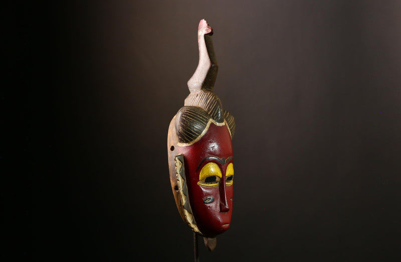 African Guro Mask: Hand-Carved Wooden Tribal Art | Unique Black Wall Decor | Authentic Sculpture for Home and Gallery Display-G4018