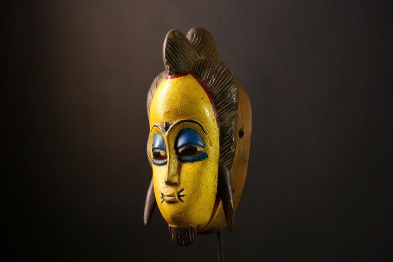 African Guro Mask: Hand-Carved Wooden Tribal Art | Unique Black Wall Decor | Authentic Sculpture for Home and Gallery Display-G4017