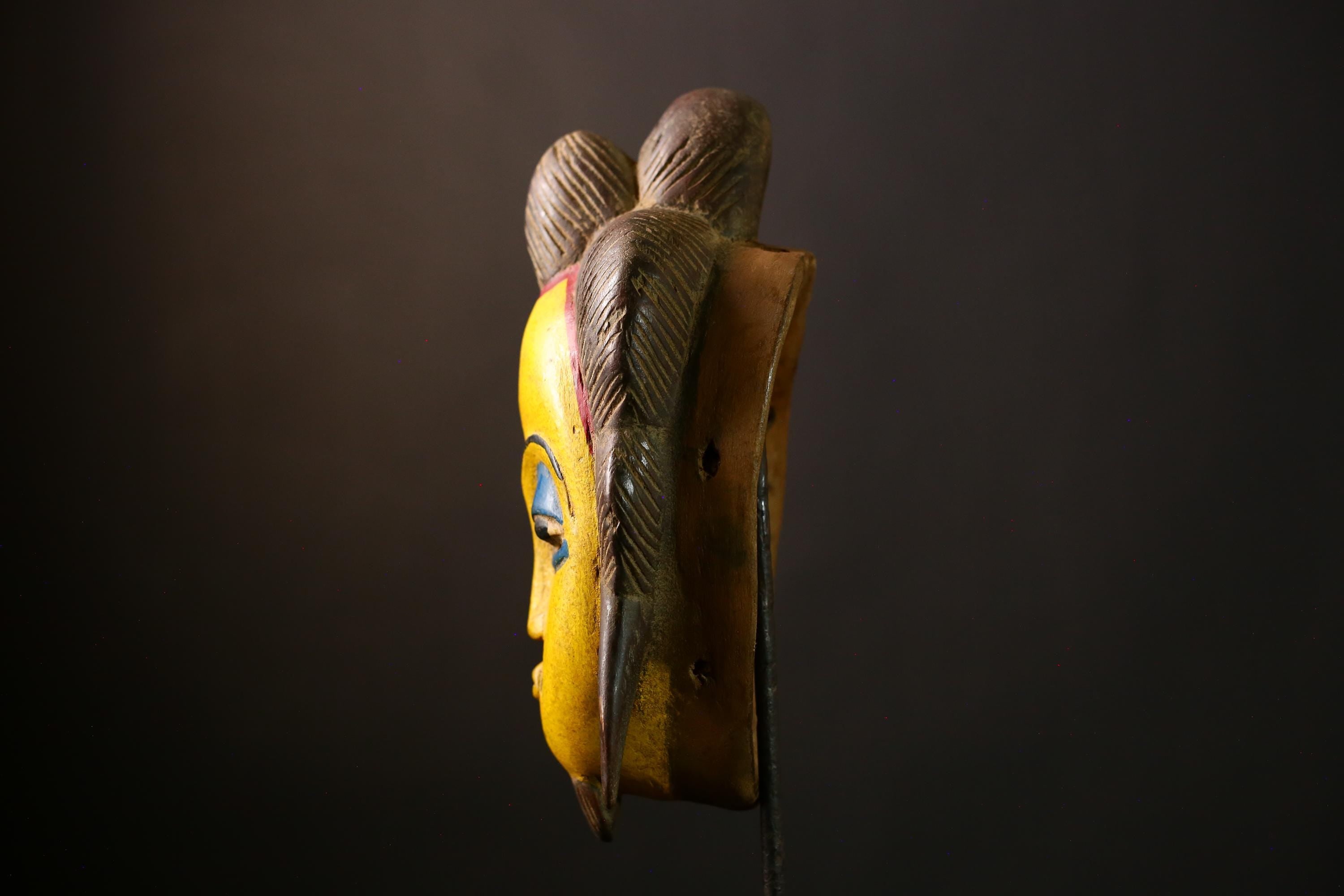 African Guro Mask: Hand-Carved Wooden Tribal Art | Unique Black Wall Decor | Authentic Sculpture for Home and Gallery Display-G4017