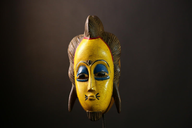 African Guro Mask: Hand-Carved Wooden Tribal Art | Unique Black Wall Decor | Authentic Sculpture for Home and Gallery Display-G4017