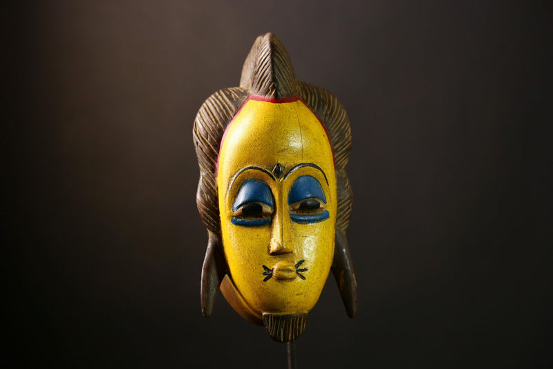 African Guro Mask: Hand-Carved Wooden Tribal Art | Unique Black Wall Decor | Authentic Sculpture for Home and Gallery Display-G4017