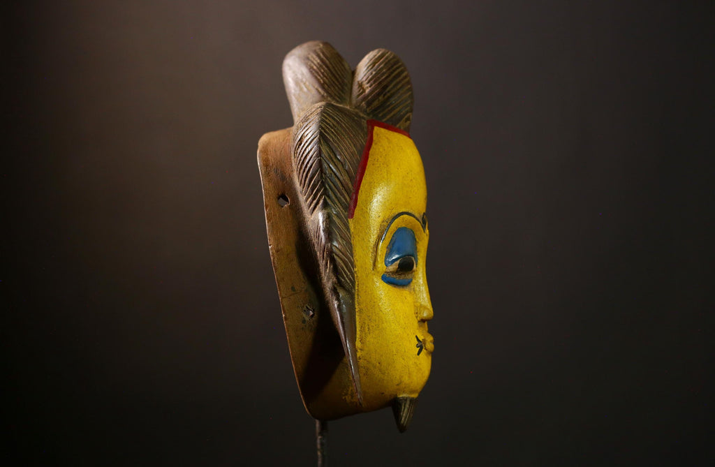 African Guro Mask: Hand-Carved Wooden Tribal Art | Unique Black Wall Decor | Authentic Sculpture for Home and Gallery Display-G4017