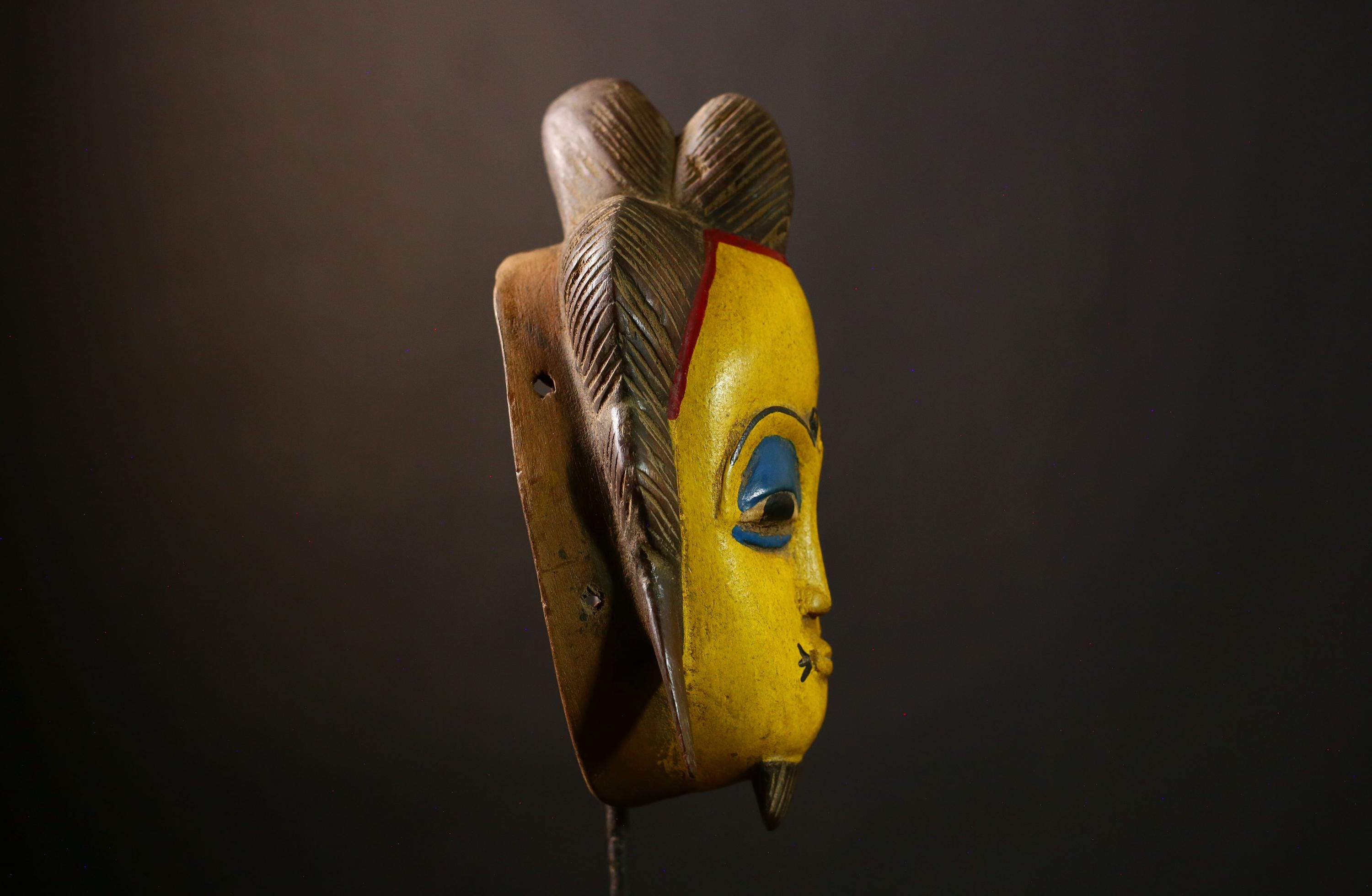 African Guro Mask: Hand-Carved Wooden Tribal Art | Unique Black Wall Decor | Authentic Sculpture for Home and Gallery Display-G4017