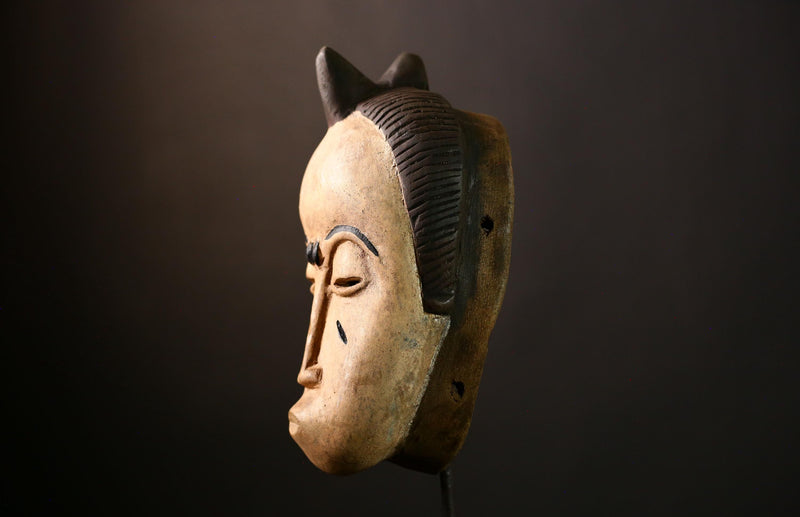 African Guro Mask: Hand-Carved Wooden Tribal Art | Unique Black Wall Decor | Authentic Sculpture for Home and Gallery Display-G4015