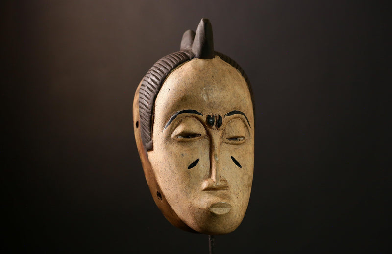 African Guro Mask: Hand-Carved Wooden Tribal Art | Unique Black Wall Decor | Authentic Sculpture for Home and Gallery Display-G4015