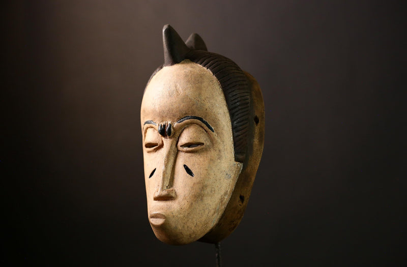 African Guro Mask: Hand-Carved Wooden Tribal Art | Unique Black Wall Decor | Authentic Sculpture for Home and Gallery Display-G4015