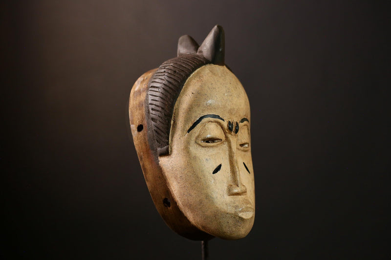 African Guro Mask: Hand-Carved Wooden Tribal Art | Unique Black Wall Decor | Authentic Sculpture for Home and Gallery Display-G4015