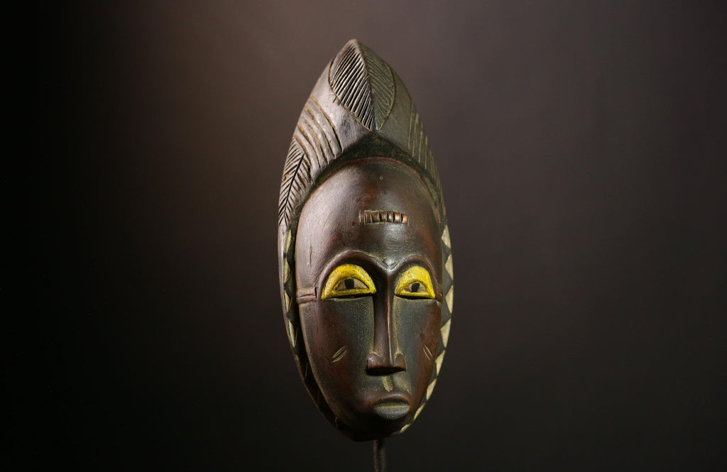 African Guro Mask: Hand-Carved Wooden Tribal Art | Unique Black Wall Decor | Authentic Sculpture for Home and Gallery Display-G4013