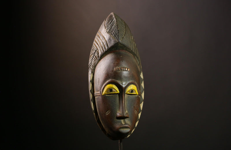 African Guro Mask: Hand-Carved Wooden Tribal Art | Unique Black Wall Decor | Authentic Sculpture for Home and Gallery Display-G4013