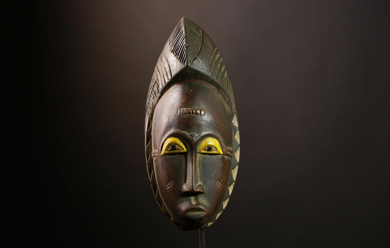 African Guro Mask: Hand-Carved Wooden Tribal Art | Unique Black Wall Decor | Authentic Sculpture for Home and Gallery Display-G4013