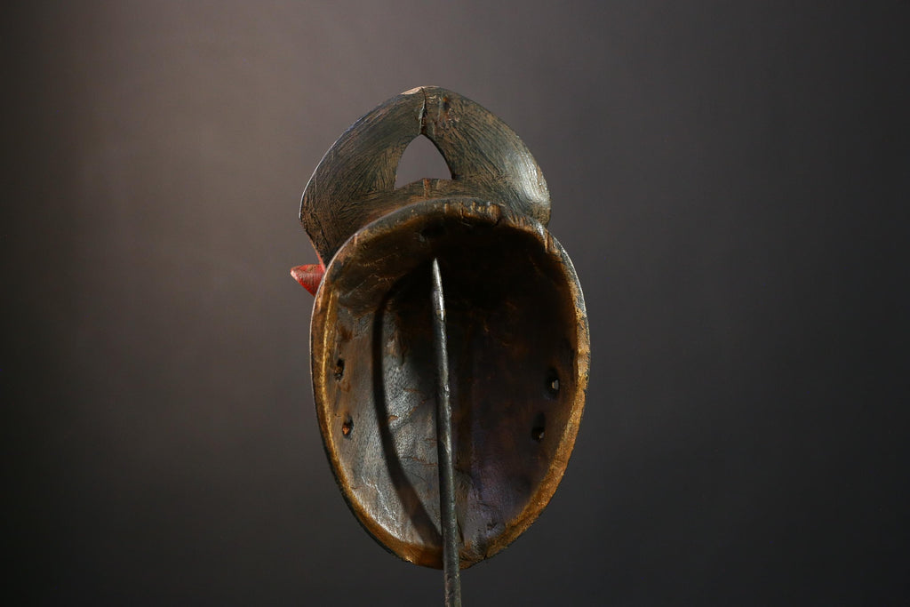 African Mask Handmade Baule Horned , Unique Wall Art Decor, Tribal Sculpture for Home, Cultural Collectible Piece for Decoration-G3767