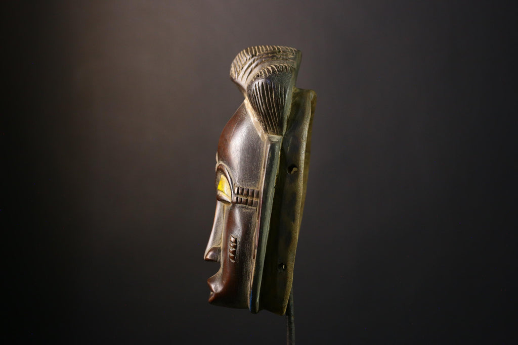 African Mask Antique Gray Baule Wooden Mask, Tribal Wall Hanging Art, Unique Home Decor, Cultural Collectible, Ethnic Sculpture Piece-G3764