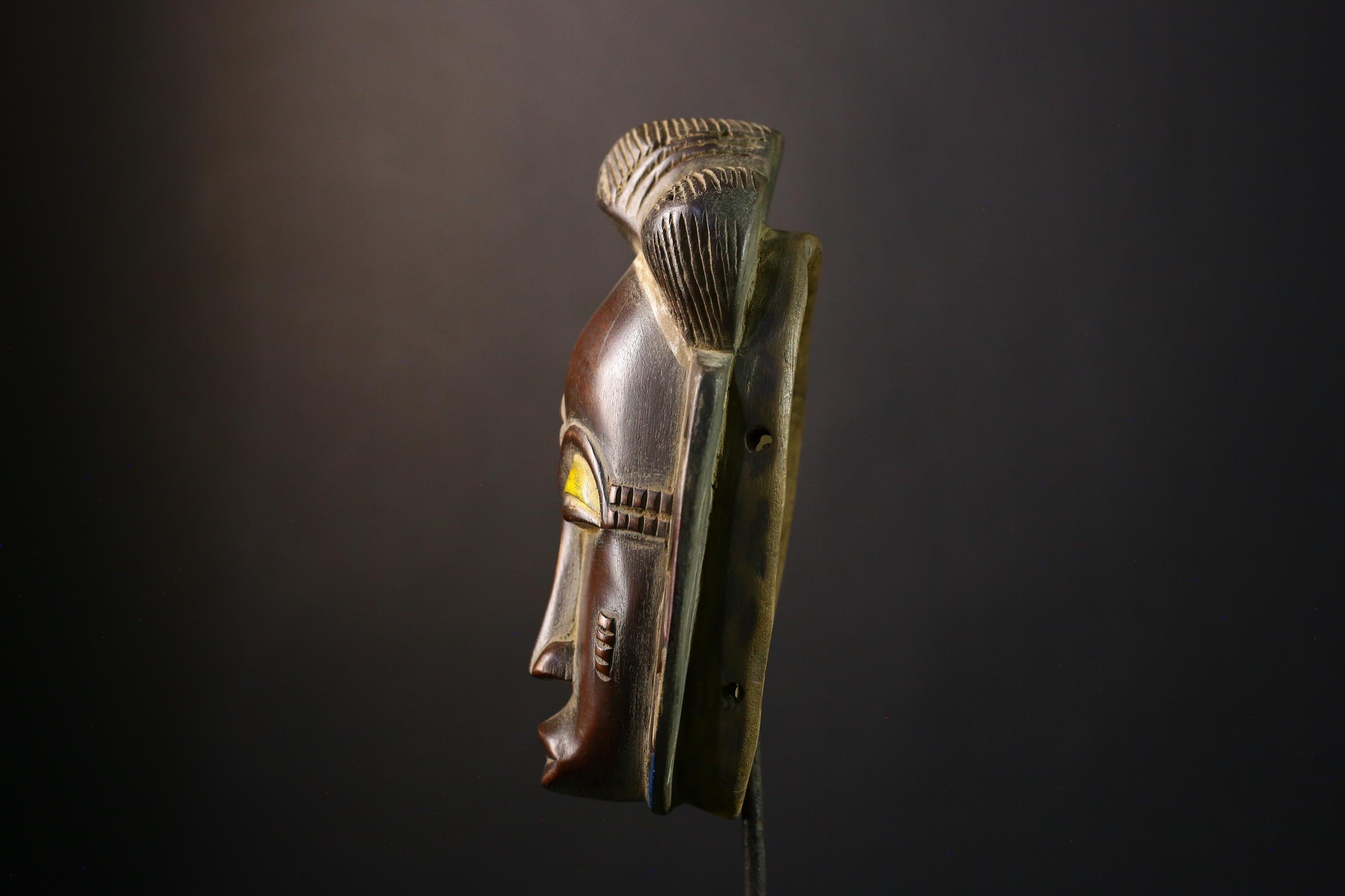 African Mask Antique Gray Baule Wooden Mask, Tribal Wall Hanging Art, Unique Home Decor, Cultural Collectible, Ethnic Sculpture Piece-G3764