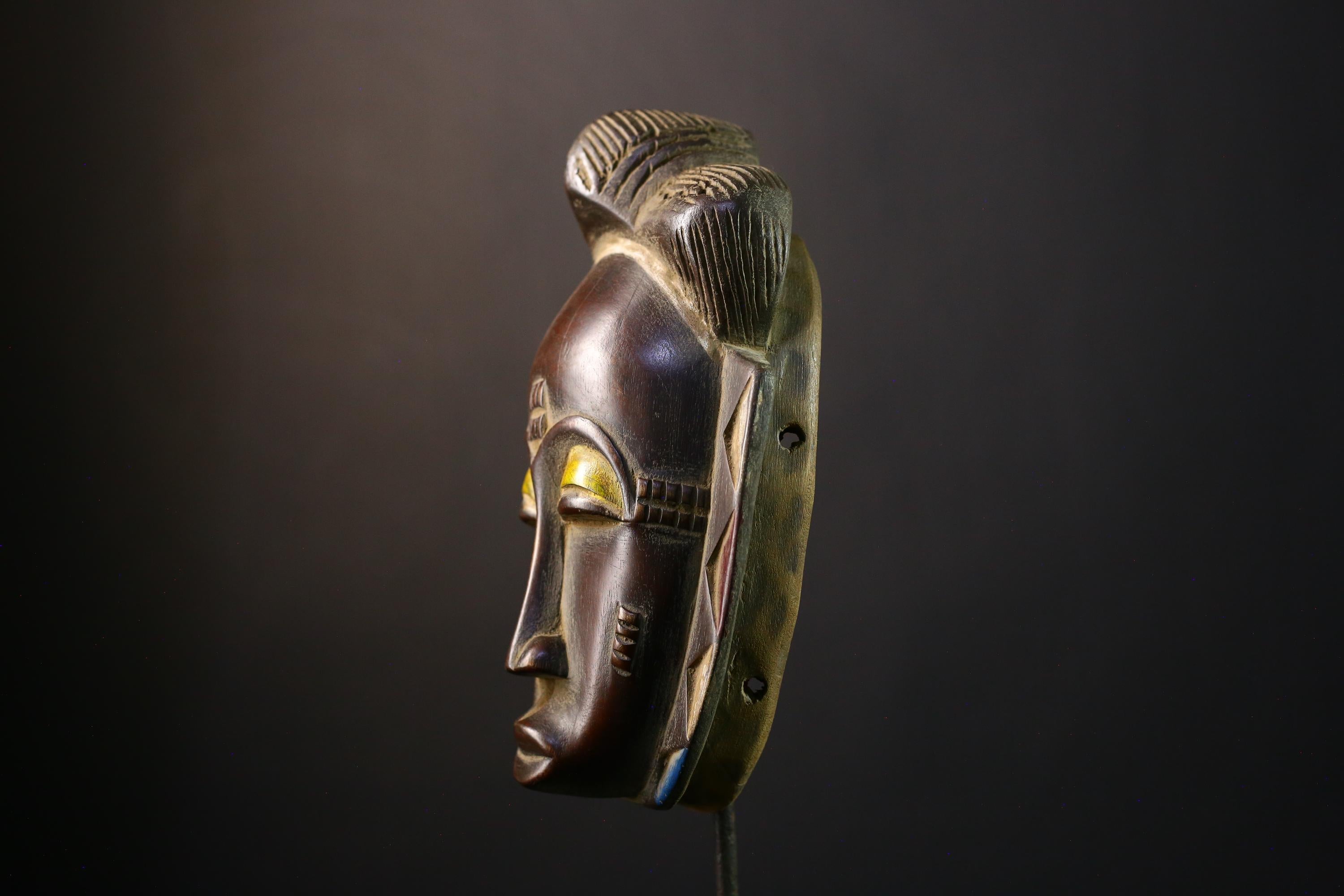 African Mask Antique Gray Baule Wooden Mask, Tribal Wall Hanging Art, Unique Home Decor, Cultural Collectible, Ethnic Sculpture Piece-G3764