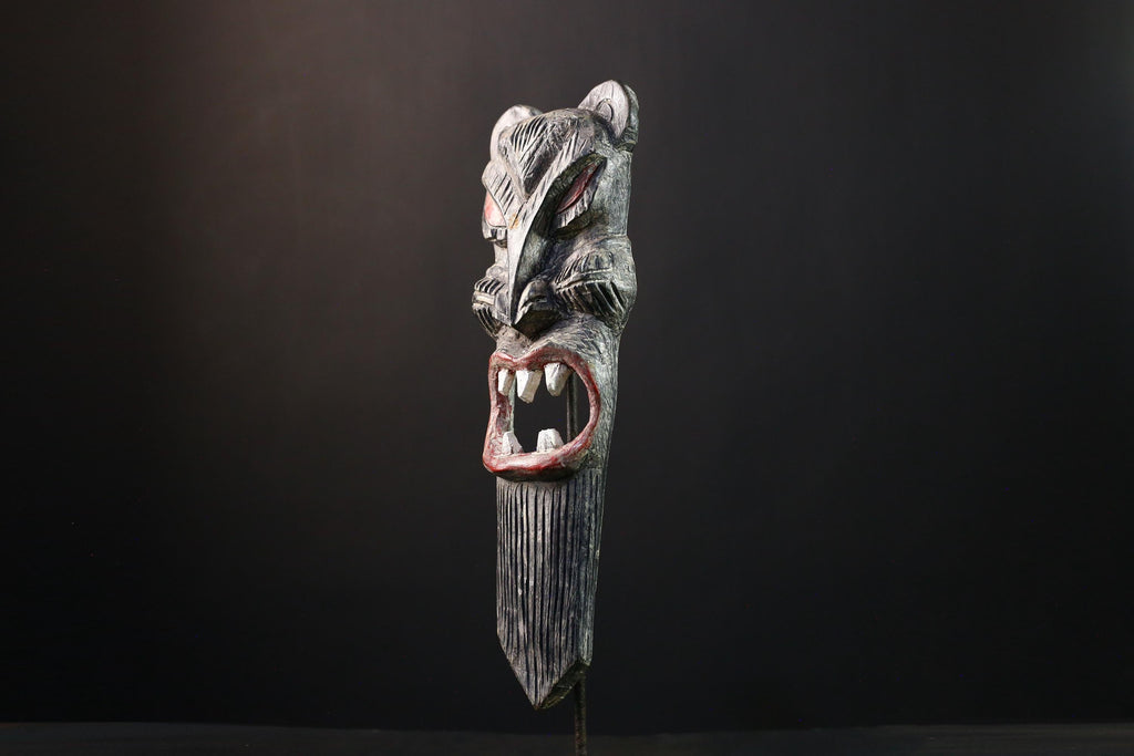 African Mask Wood Baule Monkey Antique Wall Art, Decorative Tribal Mask, Hand-Carved Cultural Sculpture for Home Decor Collectible-G3762