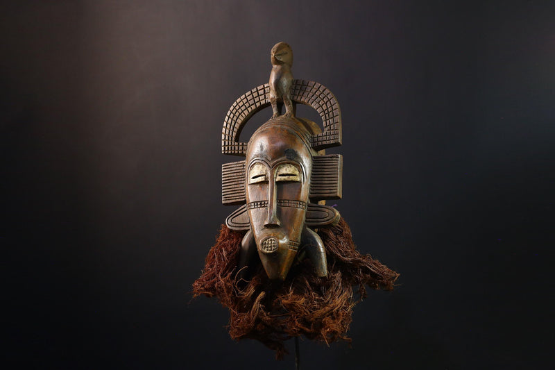 African Mask Senufo Kpelie Hand-Carved Wooden Tribal Face, Unique Wall Art Decor, Ethnic Home Sculpture, Cultural Collectible Piece-G3759