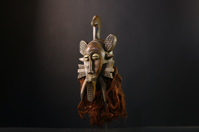 African Mask Senufo Kpelie Hand-Carved Wooden Tribal Face, Unique Wall Art Decor, Ethnic Home Sculpture, Cultural Collectible Piece-G3758