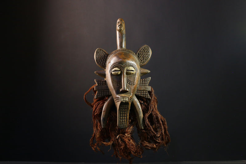 African Mask Senufo Kpelie Hand-Carved Wooden Tribal Face, Unique Wall Art Decor, Ethnic Home Sculpture, Cultural Collectible Piece-G3758