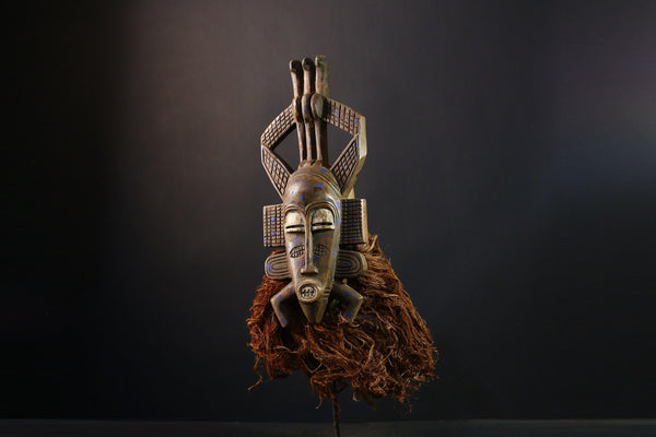 African Mask Vintage Hand-Carved Senufo Kpelie, Unique Tribal Wall Decor, Authentic Cultural Art Piece, Home Accent for Collectors-G3756