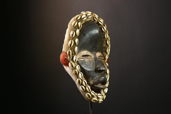 African Tribal Dan Wooden Mask Decorated with Cowrie Shells, Unique Wall Art, Cultural Home Decor, Authentic Collectible Sculpture-9560