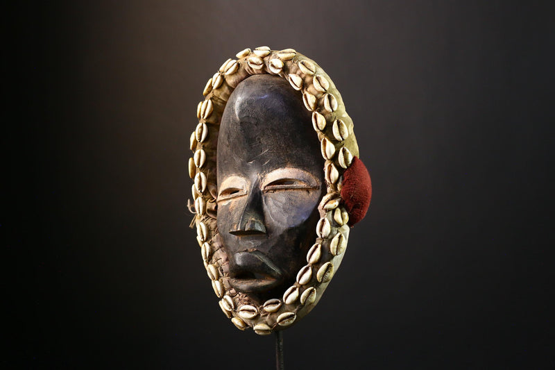 African Tribal Dan Wooden Mask Decorated with Cowrie Shells, Unique Wall Art, Cultural Home Decor, Authentic Collectible Sculpture-9560