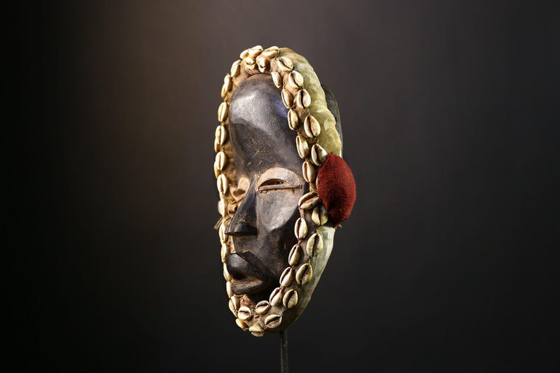 African Tribal Dan Wooden Mask Decorated with Cowrie Shells, Unique Wall Art, Cultural Home Decor, Authentic Collectible Sculpture-9560