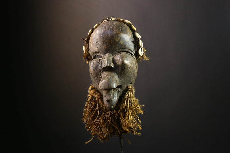 African Mask Antique Dan Tribal Face, Vintage Hand-Carved Wooden Wall Art, Unique Decorative Sculpture, Cultural Home Decor -9603