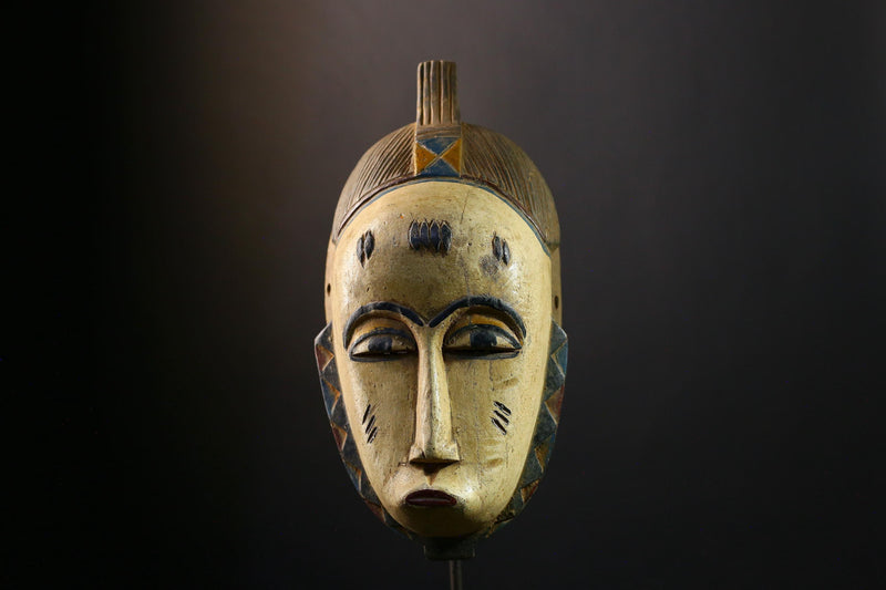 African Mask - Hand-Carved Guro Tribal Face Wooden Wall Art - Vintage Decor for Unique Home Accent and Cultural Collectible-3539