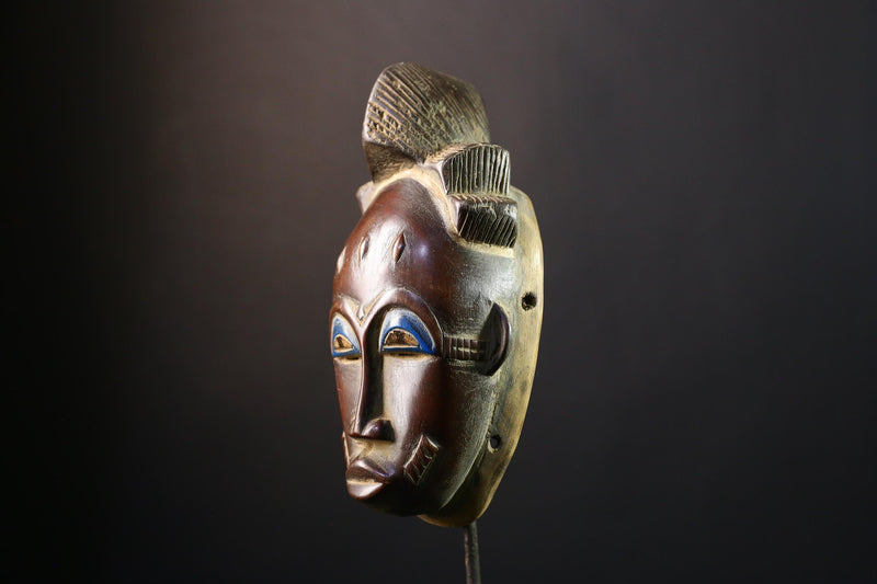 African Mask - Hand-Carved Guro Female Face Zaouli Dance Art - Unique Wall Collectible for Ethnic Home Decor and Cultural Displays -G3780