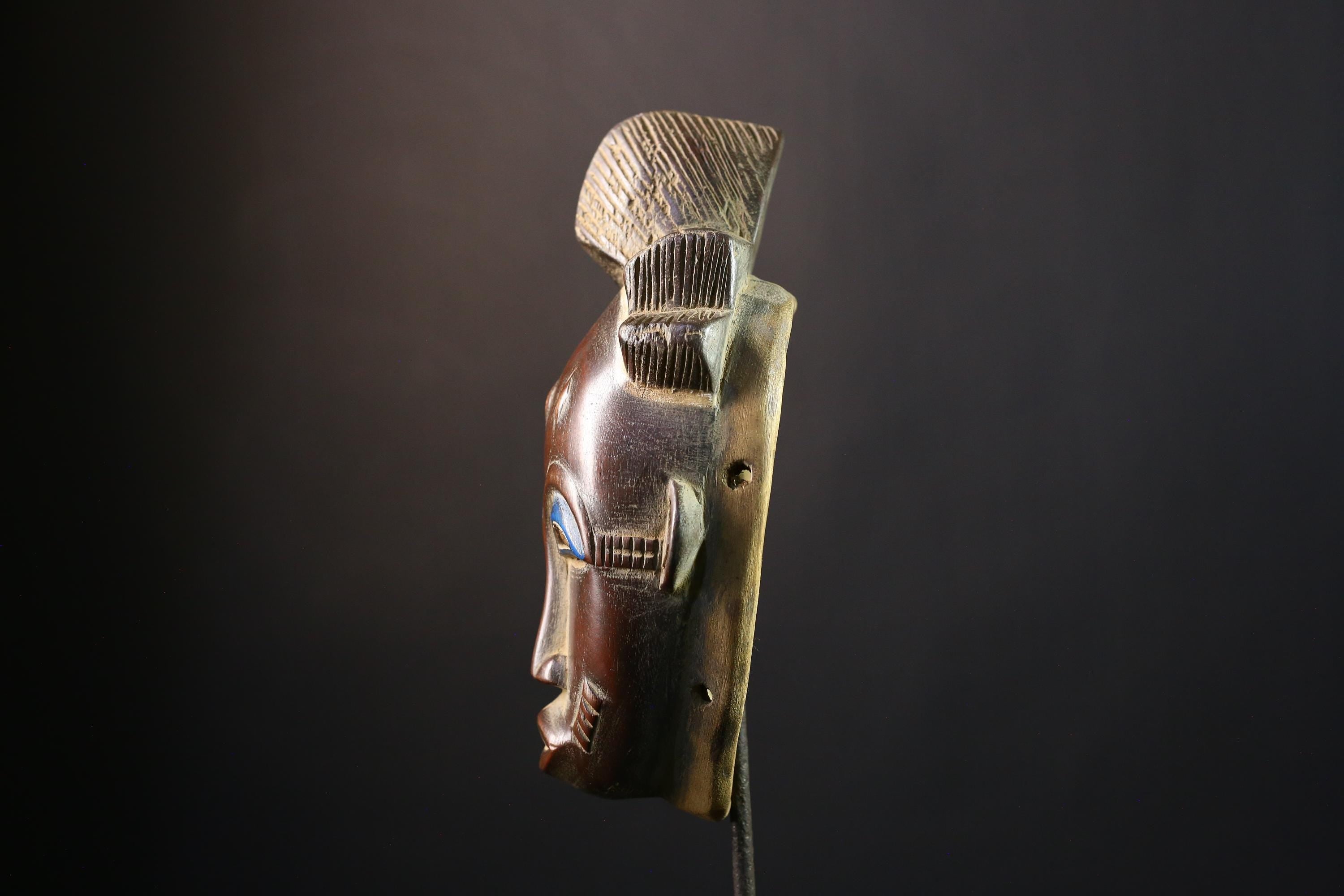 African Mask - Hand-Carved Guro Female Face Zaouli Dance Art - Unique Wall Collectible for Ethnic Home Decor and Cultural Displays -G3780