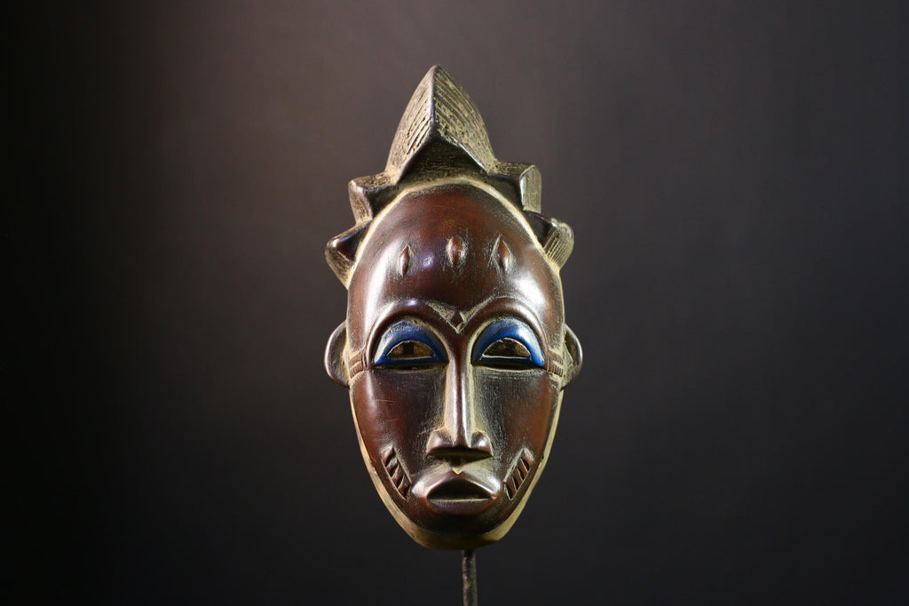 African Mask - Hand-Carved Guro Female Face Zaouli Dance Art - Unique Wall Collectible for Ethnic Home Decor and Cultural Displays -G3780