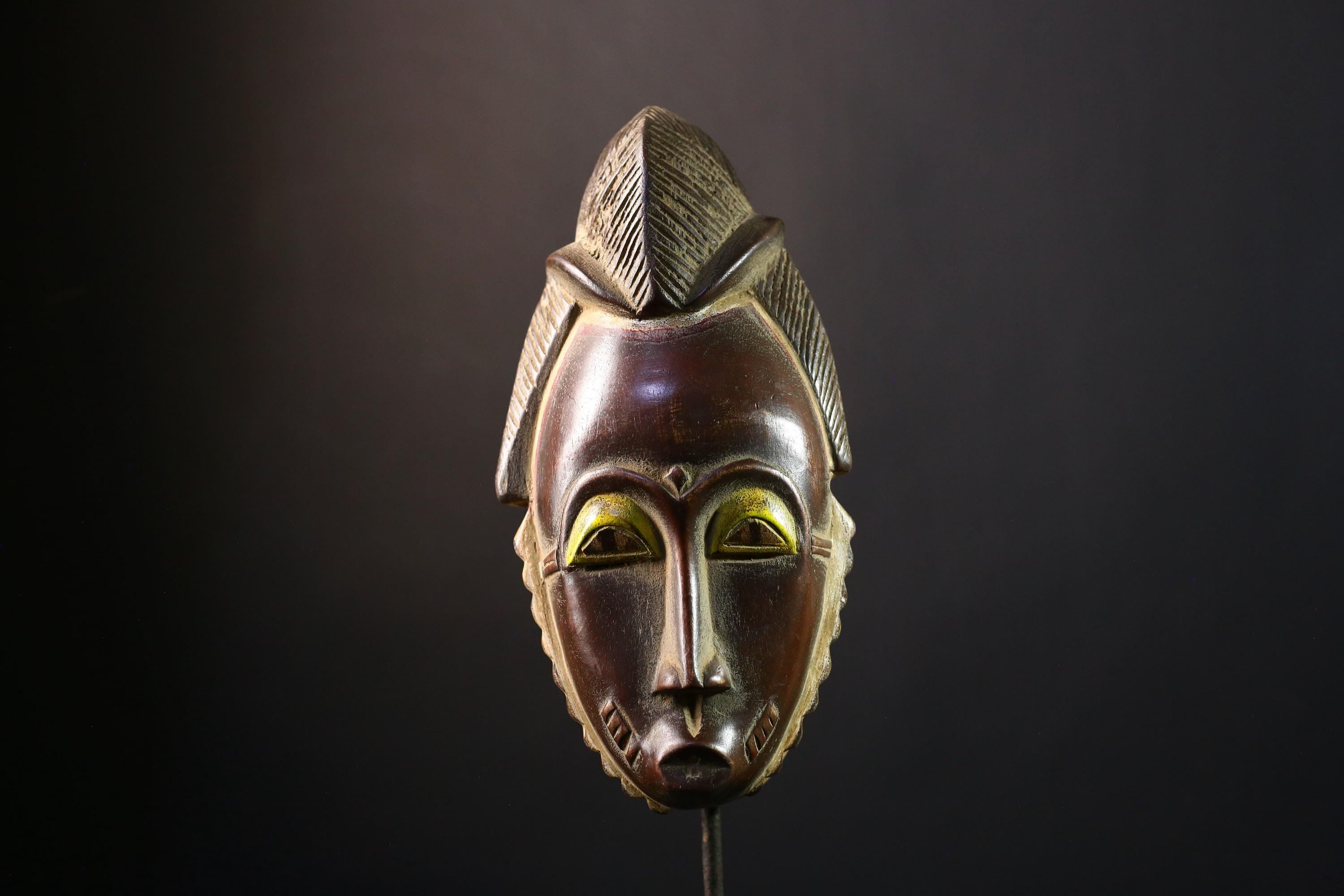African Mask - Unique Handcrafted Yaure Colorful Tribal Wall Decor - Cultural Art Sculpture for Ethnic Home and Collectible Display -G3779