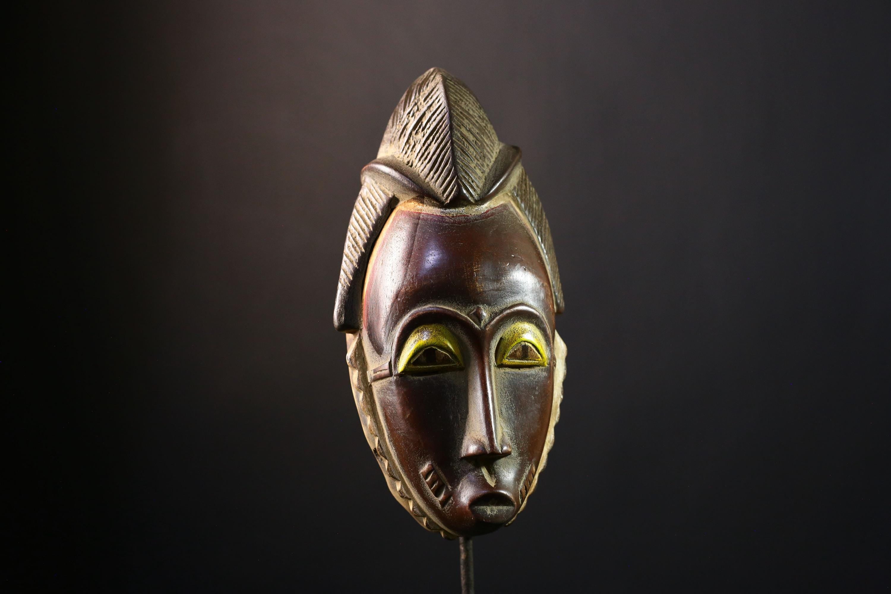 African Mask - Unique Handcrafted Yaure Colorful Tribal Wall Decor - Cultural Art Sculpture for Ethnic Home and Collectible Display -G3779