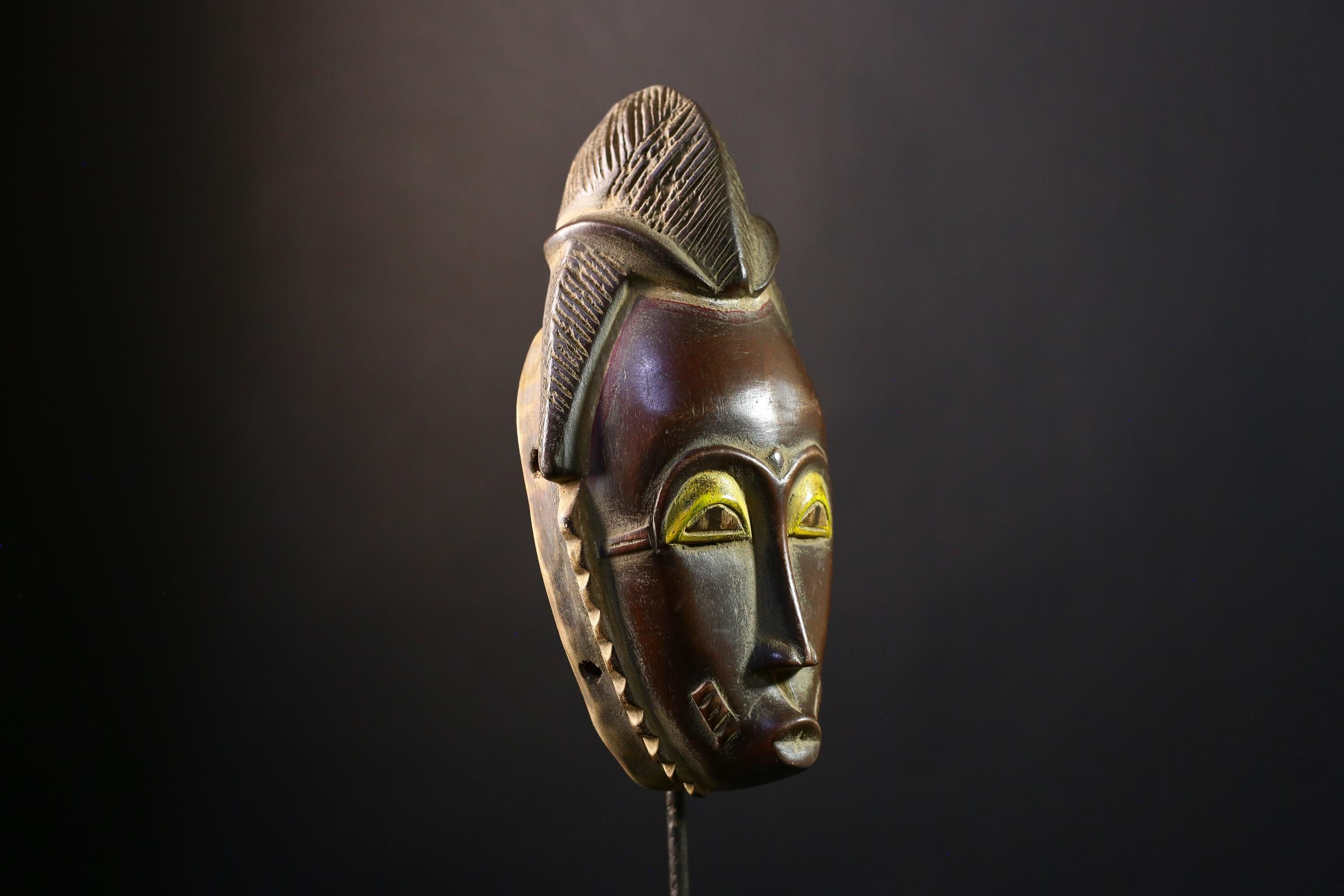 African Mask - Unique Handcrafted Yaure Colorful Tribal Wall Decor - Cultural Art Sculpture for Ethnic Home and Collectible Display -G3779