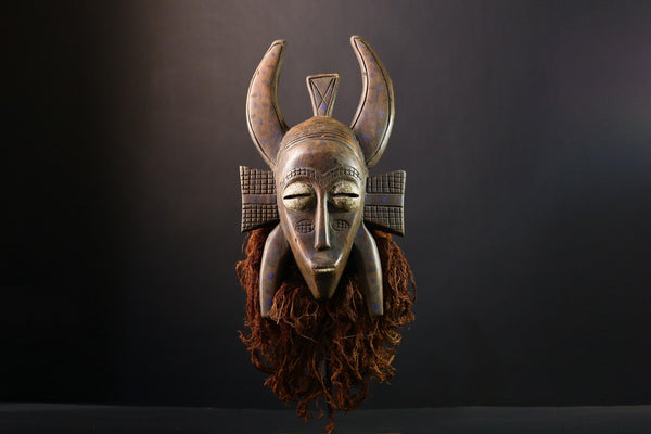 African Mask Kpélié Senoufo, Hand-Carved Wood Mask with Black Patina, Unique Ritual Decor, Cultural Art Sculpture for Home Decoration-G3776