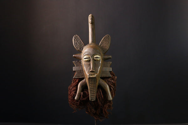 African Mask Vintage Hand-Carved Senufo Kpelie, Unique Tribal Antique Collectible, Ethnic Wall Decor, Cultural Art for Home Decor-G3773