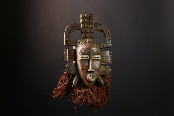 African Mask Vintage Hand-Carved Senufo Kpelie, Unique Tribal Art Collectible, Ethnic Wall Decor, Authentic Cultural Sculpture Piece-G3772