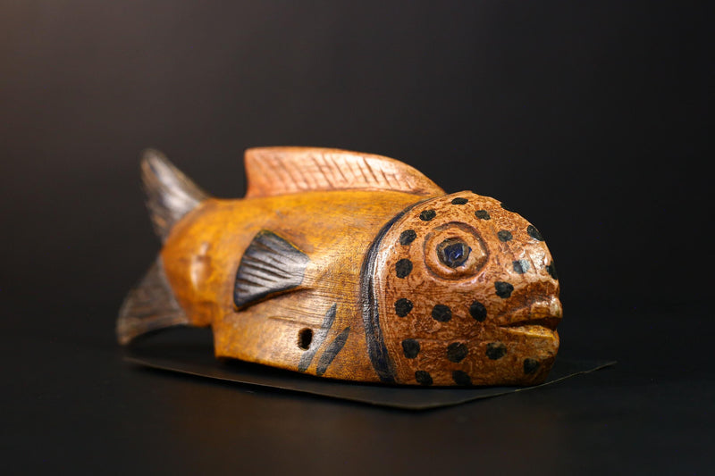 African Figure Bozo Fish Puppet Statue, Handmade Wooden Art, Unique Primitive Collectible, Ethnic Decor Sculpture for Home Display-G3770