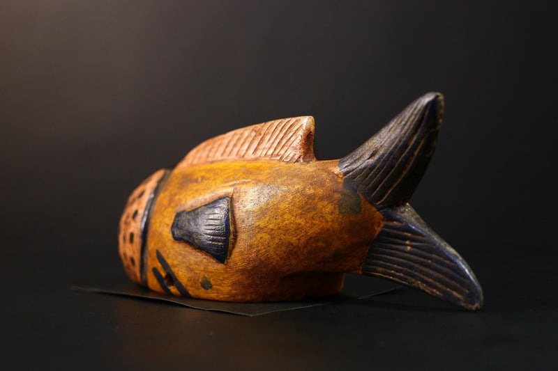 African Figure Bozo Fish Puppet Statue, Handmade Wooden Art, Unique Primitive Collectible, Ethnic Decor Sculpture for Home Display-G3770